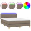 Cama Para Adultos | Cama Box Spring Colchón Y Luces Led Tela Gris Taupe 140x190 Cm Cfw508198