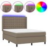 Cama Matrimonial | Cama Para Adultos | Cama Box Spring Colchón Y Luces Led Tela Gris Taupe 140x190 Cm Cfw738732