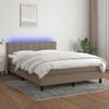 Cama Matrimonial | Cama Para Adultos | Cama Box Spring Colchón Y Luces Led Tela Gris Taupe 140x190 Cm Cfw605621