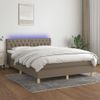 Cama Doble | Cama Box Spring | Cama Para Adultos Colchón Y Luces Led Tela Gris Taupe 140x190 Cm Cfw546753