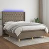 Cama Matrimonial | Cama Para Adultos | Cama Box Spring Colchón Y Luces Led Tela Gris Taupe 140x190 Cm Cfw163715