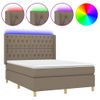 Cama Matrimonial | Cama Para Adultos | Cama Box Spring Colchón Y Luces Led Tela Gris Taupe 140x190 Cm Cfw163715