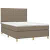 Cama Matrimonial | Cama Para Adultos | Cama Box Spring Colchón Y Luces Led Tela Gris Taupe 140x200 Cm Cfw829377