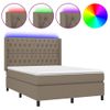 Cama Matrimonial | Cama Para Adultos | Cama Box Spring Colchón Y Luces Led Tela Gris Taupe 140x200 Cm Cfw619710