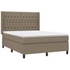 Cama Matrimonial | Cama Para Adultos | Cama Box Spring Colchón Y Luces Led Tela Gris Taupe 140x200 Cm Cfw619710