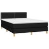 Cama Matrimonial | Cama Para Adultos | Cama Box Spring Colchón Y Luces Led Tela Negro 140x190 Cm Cfw613162