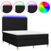 Cama Matrimonial | Cama Para Adultos | Cama Box Spring Colchón Y Luces Led Tela Negro 140x190 Cm Cfw275981