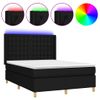 Cama Matrimonial | Cama Para Adultos | Cama Box Spring Colchón Y Luces Led Tela Negro 140x190 Cm Cfw305194