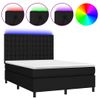 Cama Matrimonial | Cama Para Adultos | Cama Box Spring Colchón Y Luces Led Tela Negro 140x200 Cm Cfw689739