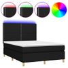 Cama Matrimonial | Cama Para Adultos | Cama Box Spring Colchón Y Luces Led Tela Negro 140x200 Cm Cfw153209