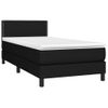 Cama Individual | Cama Para Adultos | Cama Box Spring Colchón Y Luces Led Tela Negro 90x190 Cm Cfw637070