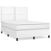 Cama Matrimonial | Cama Para Adultos | Cama Box Spring Con Colchón Cuero Sintético Blanco 140x190 Cm Cfw842002