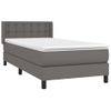 Cama Individual | Cama Para Adultos | Cama Box Spring Con Colchón Cuero Sintético Gris 90x190 Cm Cfw385150