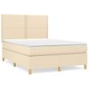 Cama Doble | Cama Box Spring | Cama Para Adultos Con Colchón Tela Color Crema 140x190 Cm Cfw243170