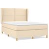 Cama Doble | Cama Box Spring | Cama Para Adultos Con Colchón Tela Color Crema 140x190 Cm Cfw968224