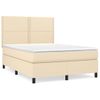 Cama Doble | Cama Box Spring | Cama Para Adultos Con Colchón Tela Color Crema 140x190 Cm Cfw327117