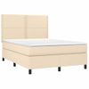 Cama Doble | Cama Box Spring | Cama Para Adultos Con Colchón Tela Color Crema 140x190 Cm Cfw327117