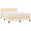 Cama Doble | Cama Box Spring | Cama Para Adultos Con Colchón Tela Color Crema 140x190 Cm Cfw598683