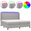 Cama Doble | Cama Box Spring | Cama Para Adultos Con Colchón Tela Y Led Gris Claro 200x200 Cm Cfw706009