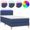 Cama Para Adultos | Cama Box Spring Con Colchón Y Led Tela Azul 100x200 Cm Cfw102528