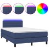 Cama Matrimonial | Cama Para Adultos | Cama Box Spring Con Colchón Y Led Tela Azul 120x200 Cm Cfw646562