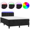 Cama Matrimonial | Cama Para Adultos | Cama Box Spring Con Colchón Y Led Terciopelo Negro 120x190 Cm Cfw496248