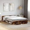 Cama Matrimonial | Cama Para Adultos | Cama Con Cajones Madera De Ingeniería Roble Ahumado 120x190 Cm Cfw91048