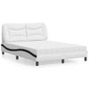 Cama Matrimonial | Cama Para Adultos | Cama Con Colchón Cuero Sintético Blanco Y Negro 140x190 Cm Cfw81529