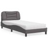 Cama Individual | Cama Para Adultos | Cama Con Colchón Cuero Sintético Gris 90x190 Cm Cfw98822