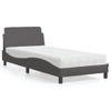 Cama Individual | Cama Para Adultos | Cama Con Colchón Cuero Sintético Gris 90x190 Cm Cfw69915