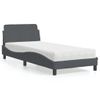 Cama Individual | Cama Para Adultos | Cama Con Colchón Terciopelo Gris Oscuro 90x190 Cm Cfw84574