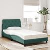 Cama Individual | Cama Para Adultos | Cama Con Colchón Terciopelo Verde Oscuro 100x200 Cm Cfw93276