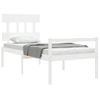 Cama Individual | Cama Para Adultos | Cama Para Personas Mayores Con Cabecero Madera Maciza Blanco Cfw864139