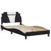 Cama Para Adulto | Cama Individual | Estructura Cama Con Led Cuero Sintético Negro Blanco 100x200 Cm Cfw954402