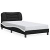 Cama Para Adulto | Cama Individual | Estructura Cama Con Led Cuero Sintético Negro Blanco 100x200 Cm Cfw223435