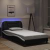 Cama Para Adulto | Cama Individual | Estructura Cama Con Led Cuero Sintético Negro Blanco 100x200 Cm Cfw223435