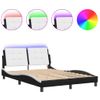 Cama Matrimonial | Cama Para Adultos | Estructura Cama Con Led Cuero Sintético Negro Blanco 120x200 Cm Cfw31382