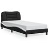 Cama Para Adulto | Cama Individual | Estructura Cama Con Led Cuero Sintético Negro Blanco 80x200 Cm Cfw290527