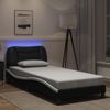 Cama Para Adulto | Cama Individual | Estructura Cama Con Led Cuero Sintético Negro Blanco 80x200 Cm Cfw290527