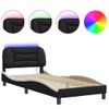 Cama Para Adulto | Cama Individual | Estructura Cama Con Led Cuero Sintético Negro Y Blanco 90x190cm Cfw411081