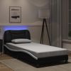 Cama Para Adulto | Cama Individual | Estructura Cama Con Led Cuero Sintético Negro Y Blanco 90x190cm Cfw411081