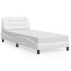 Cama Para Adulto | Cama Individual | Estructura Cama Con Luces Led Cuero Sintético Blanco 90x200 Cm Cfw318025