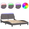 Cama Matrimonial | Cama Para Adultos | Estructura Cama Con Luces Led Cuero Sintético Gris 140x190 Cm Cfw72802