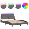 Cama Matrimonial | Cama Para Adultos | Estructura Cama Con Luces Led Cuero Sintético Gris 140x200 Cm Cfw76350