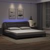 Cama Matrimonial | Cama Para Adultos | Estructura Cama Con Luces Led Cuero Sintético Gris 200x200 Cm Cfw954522