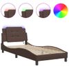 Cama Individual | Cama Para Adultos | Estructura Cama Con Luces Led Cuero Sintético Marrón 100x200 Cm Cfw72338