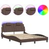 Cama Matrimonial | Cama Para Adultos | Estructura Cama Con Luces Led Cuero Sintético Marrón 120x200 Cm Cfw785463