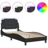 Cama Individual | Cama Para Adultos | Estructura Cama Con Luces Led Cuero Sintético Negro 90x190 Cm Cfw71558