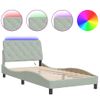 Cama Individual | Cama Para Adultos | Estructura Cama Con Luces Led Terciopelo Gris Claro 100x200 Cm Cfw29842