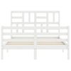 Cama Matrimonial | Cama Para Adultos | Estructura Cama De Matrimonio Con Cabecero Madera Maciza Blanco Cfw700534